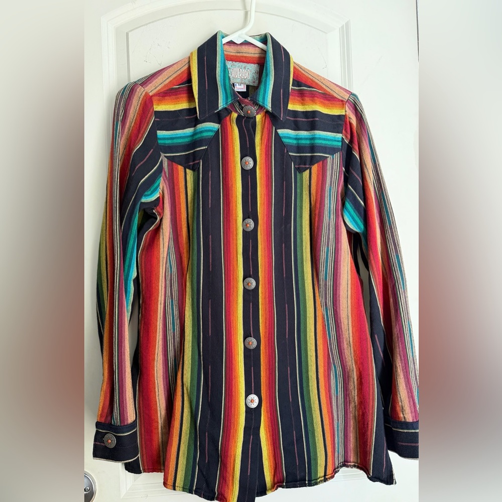 Silverado apparel black serape long sleeve button up shirt L western boho - Picture 2 of 8